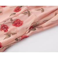 Vestido largo de gasa estampado con volantes, escote en V doble, estilo chaleco, cola de pez y falda paraguas, para vacaciones francesas. - details 9