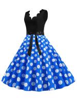 Dot print summer women elegant vintage party casual sleevelss a line dress - details 17