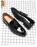 Nuevos zapatos de cuero puntiagudos tendencia de los hombres lentejuelas mocasines con flecos británicos - details 12