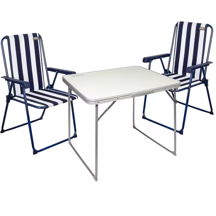 Mesa de Camping Plegable Portátil Silla de Camping Resistente Blanco y Azul - 1