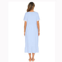 Camisón largo de algodón para mujer, ropa de dormir, cuello cuadrado, manga corta, camisón de longitud completa con bolsillos - details 16