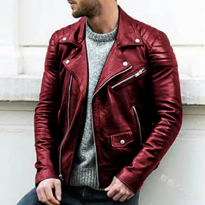 Chaqueta de cuero con cuello alto para hombre, top de primavera y otoño. - 1