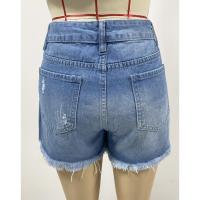 2025 europeo y americano nuevo verano casual temperamento lavado falda de pantalón rasgado azul claro pantalones cortos de mezclilla para mujer - details 4