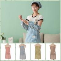 Delantal de cocina a rayas con bolsillos para mujer, uniforme de algodón, suave, ajustable, a prueba de aceite - details 5