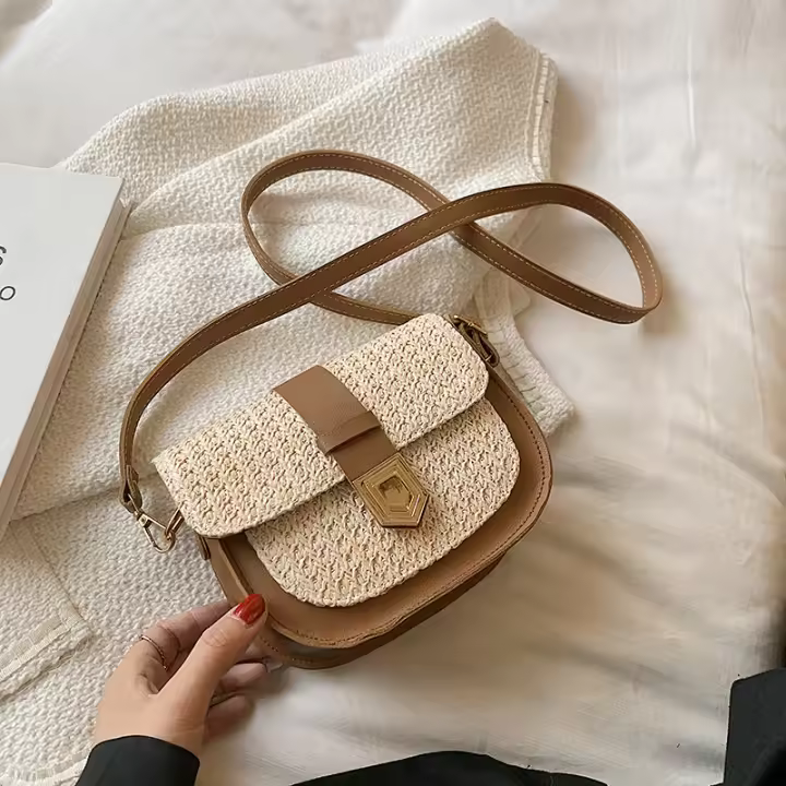 Bolso de Paja Tejido a la Moda 2021 Bolso Cruzado de Hombro Único Fresco y Sencillo - 1