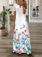 Elegante Vestido Largo con Encaje Impreso de Moda 2024 Cuello en V Alto Cintura Grande Swing Maxi para Mujeres - details 8