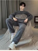 Pijamas de lana Coral de otoño e invierno para hombre, conjunto de piel gruesa y de terciopelo cálido para jóvenes, franela grande, invierno - details 2