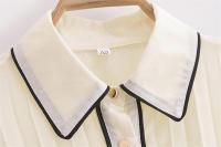 OUWU- Nueva ropa de primavera para mujer, solapa recortada de manga larga en color francés contrastante y vestido plisado con cinturón - details 5