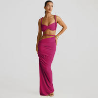 BUNO-Conjunto de 2 piezas de tejido para mujer, camisolas cortas plisadas lisas impresionantes + faldas largas de cintura alta, traje de vacaciones de tendencia femenina - details 43