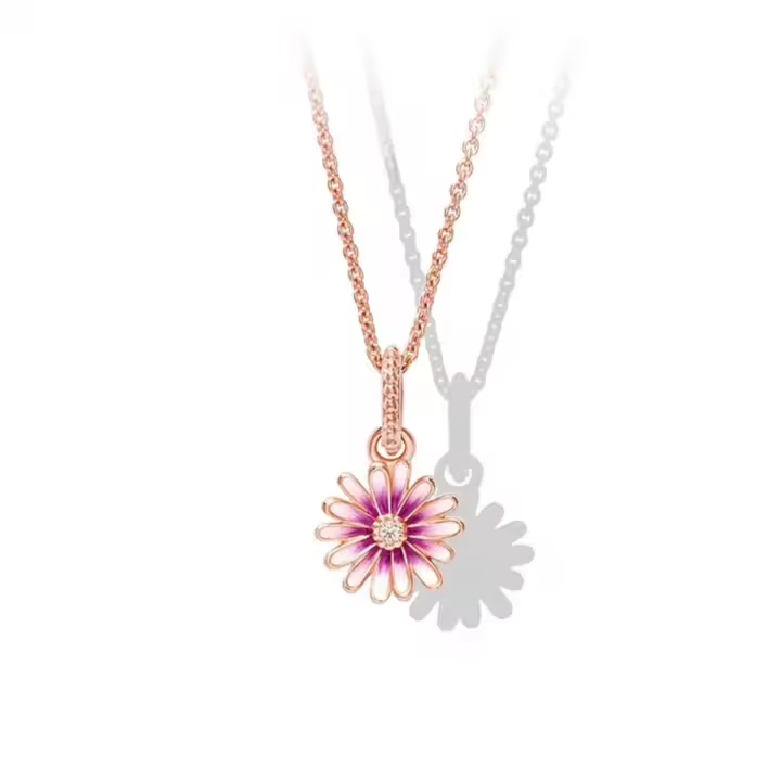 Collar de margaritas rosas, regalo exquisito para parejas, 520, regalo de San Valentín para novia, 45 cm - 1