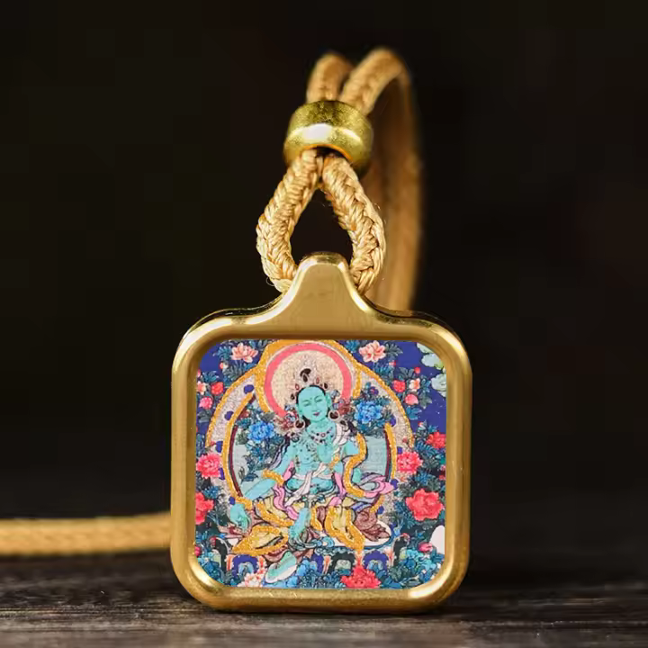 Llevando un pequeño Tangka, Bodhisattva Samantabhadra, Dragón Zhakiram, Gran Colgante del Cielo Negro, Dios Amarillo de la Riqueza, Tara Verde - 1