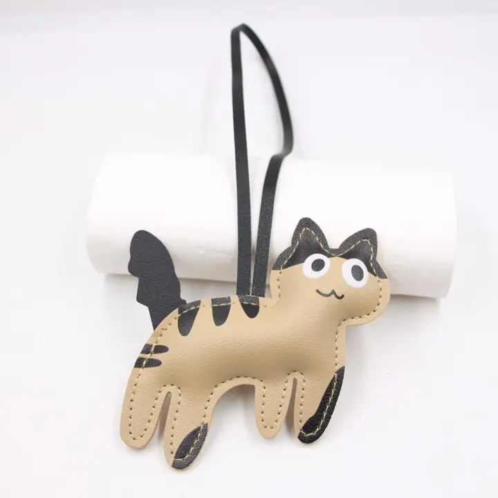 Precioso cuero PU, colgador de gato de cuero PU, lindo cachorro, perro, llavero de dibujos animados, llavero de coche Animal, colgante de bolso para mujer - 1