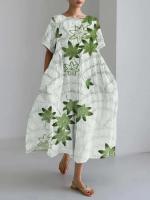Vestido de mujer de manga corta holgado de talla grande con flor de ciruelo de estilo chino - details 5