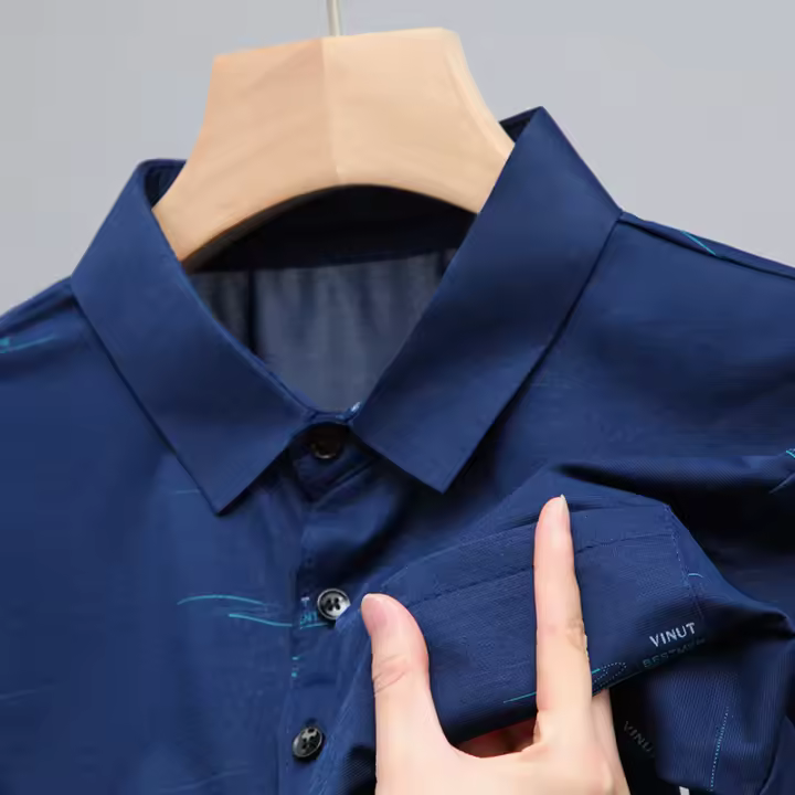 Verano 2025 nueva camisa polo de manga corta para hombres camiseta delgada estampada informal de negocios suelta y transpirable - 1