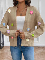 Cárdigan recortado de flores tridimensionales para mujer, cuello en V, botonadura única, manga larga, Tops, suéter de otoño 2023 - details 7