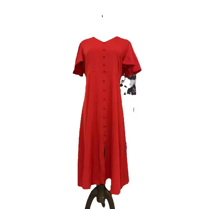 Vestido de mujer de gasa con volantes y mangas cruzadas rojo talla S - 1