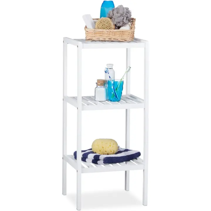 33x34.5x80 cm Estantería baño, 3 estantes, Madera, de pie, bambú, para Cocina Blanco - 1