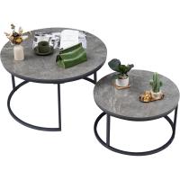 Redondas de mármol Gris Oscuro con Estructura de Metal Negro, Mesa Auxiliar Redonda para salón, - details 0
