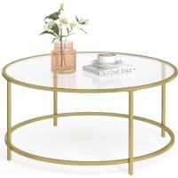 Mesa de Cristal con Marco de Acero, Mesa de Salón, Mesa de Café, Dorado - details 0