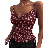Top sin mangas con cuello drapeado y tirantes delgados para mujeresVCamisola sin mangas plisada de moda para el verano - details 11