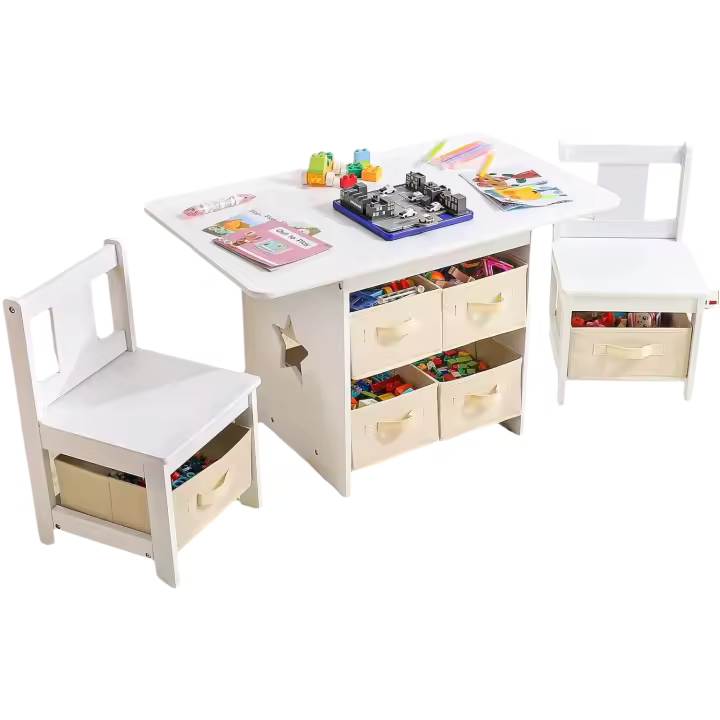 Mesa Infantil con 2 Sillas Muebles de Estar para Habitación de Niños con Espacio de Almacenamiento - 1