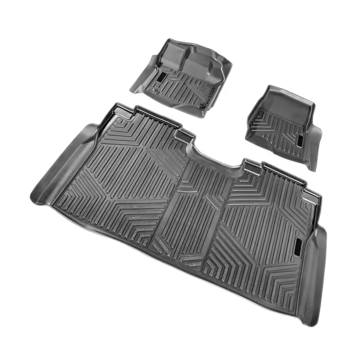 SucceBuy Alfombrillas para automóvil, se adapta a Ford F-150/F150 Lightning 2015-2024, 3 piezas delanteras y segunda fila TPE para todo clima, ajuste personalizado, fácil de limpiar, negro - 1