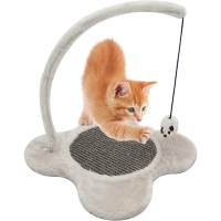 COTTECOTA-Bandeja Rascador Gato Juguete para Gatos con Juguete Ratón Materiales Rugoso Juguete Interactivo 39 * 35 cm Balancín de juguete interactivo para gatos, rascador para gatos con plumas, juguete para rascar con ratones falso - details 0