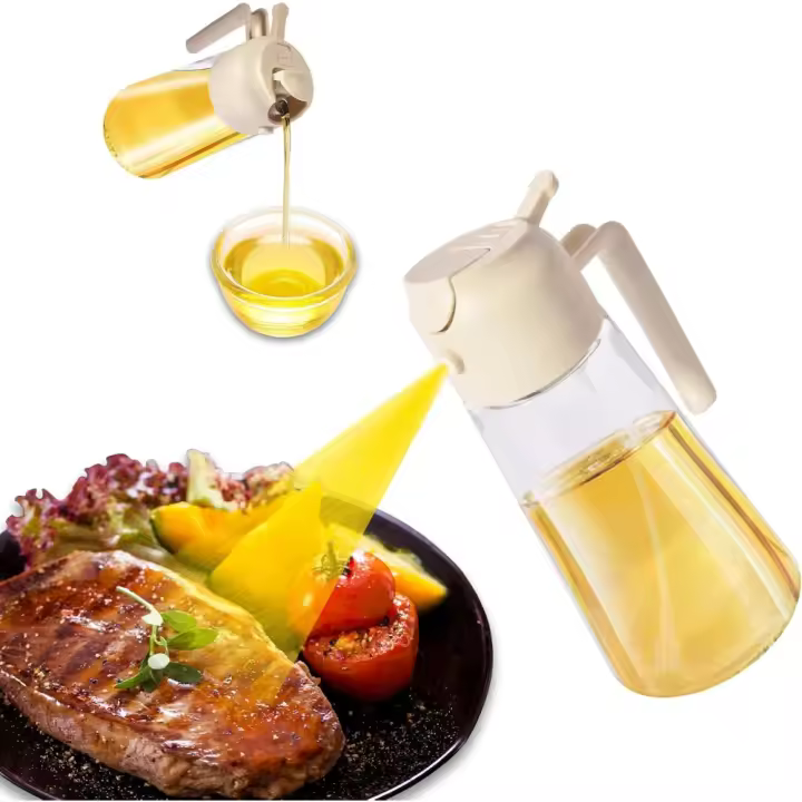 600ml Pulverizador de Aceite 2 en 1 Para Cocinar, Hornear, Ensaladas y Barbacoas (Beige) - 1