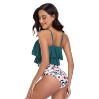 Nuevo traje de baño de dos piezas de cintura alta con bikini dividido conservador con borde de volantes - details 7