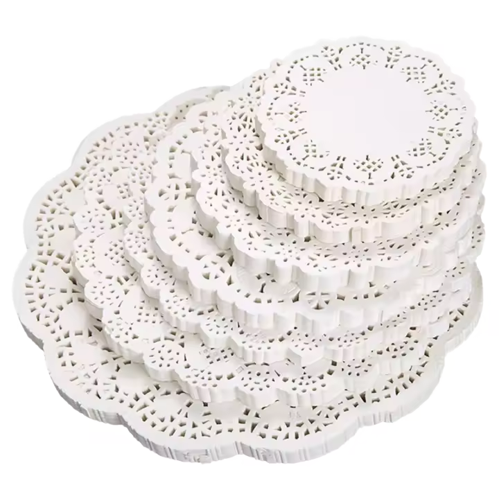 150 Uds. Tapetes de encaje de papel redondos, vajilla decorativa para fiesta, manteles individuales, tapetes de papel blanco, decoración de mesa - 1