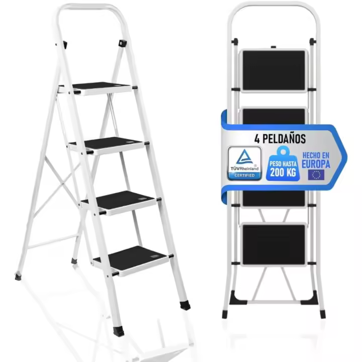Escalera Plegable de 4 Peldaños Estructura de Acero con Escalera Antideslizante - 1