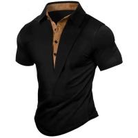 camiseta hombres nuevo verano versátil de manga corta Henley camisa casual de manga corta de cuello alto - details 5