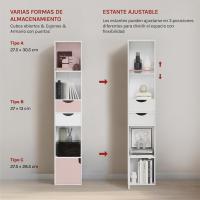 Estantería para Libros de Pie, Librería Vertical con 3 Compartimentos Abiertos, 2 Cajones y 1 Armario, Libreria Blanca de Almacenaje para Oficina, Salón, Dormitorio, Cocina, 30x24x158cm - details 4