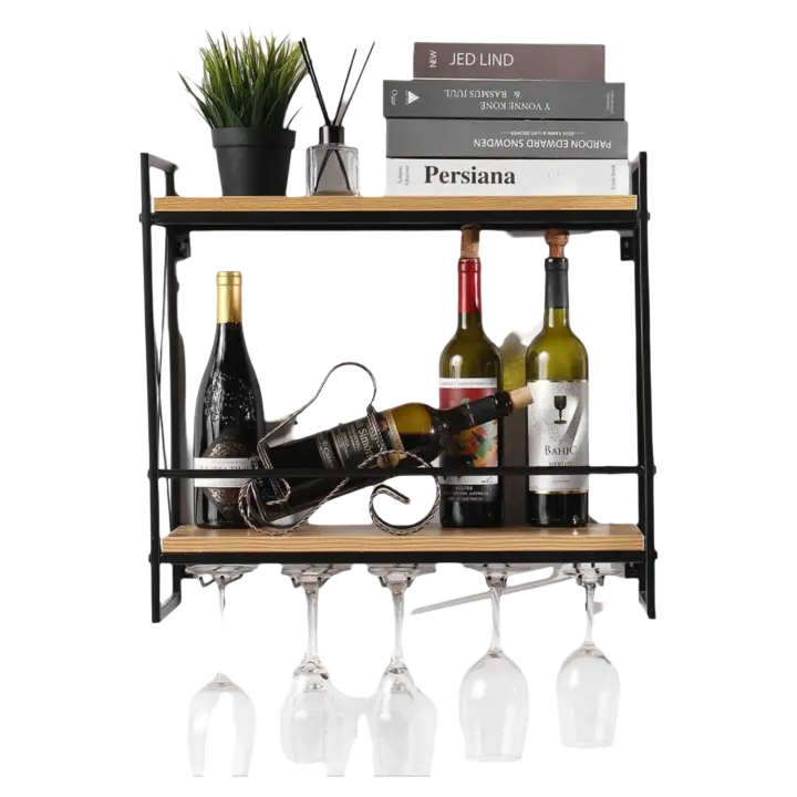 21,6in Botellas Estantería, Soporte para Vino Colgante de Metal Rústico, Fácil de Instalar Soporte para Vino para Cocina, Bodega, Bar - 1