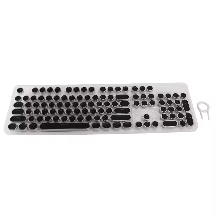 Teclas redondas Retro de 104 teclas, doble lente, máquina de escribir DIY, Teclado mecánico retroiluminado, teclas negras redondas - 1