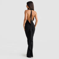 BUNO-vestido largo con cuello en V para mujer, prenda elegante con espalda descubierta, cintas, bodycons, fiesta de noche - details 18