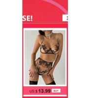 Lencería erótica, ropa interior sexy de encaje hueco, conjuntos exóticos transparentes, conjunto sensual de sujetador con aros y bragas con ligas - details 67