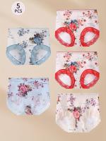 Paquete de 5 Bragas Elegantes de Algodón para Mujer de Tallas Grandes, Estampado Floral con Detalle de Encaje, Ropa Interior de Punto de Cintura Media - details 3