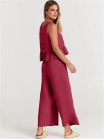 Conjunto casual de verano para mujer, top sin mangas plisado y pantalones cortos de pierna ancha - details 73
