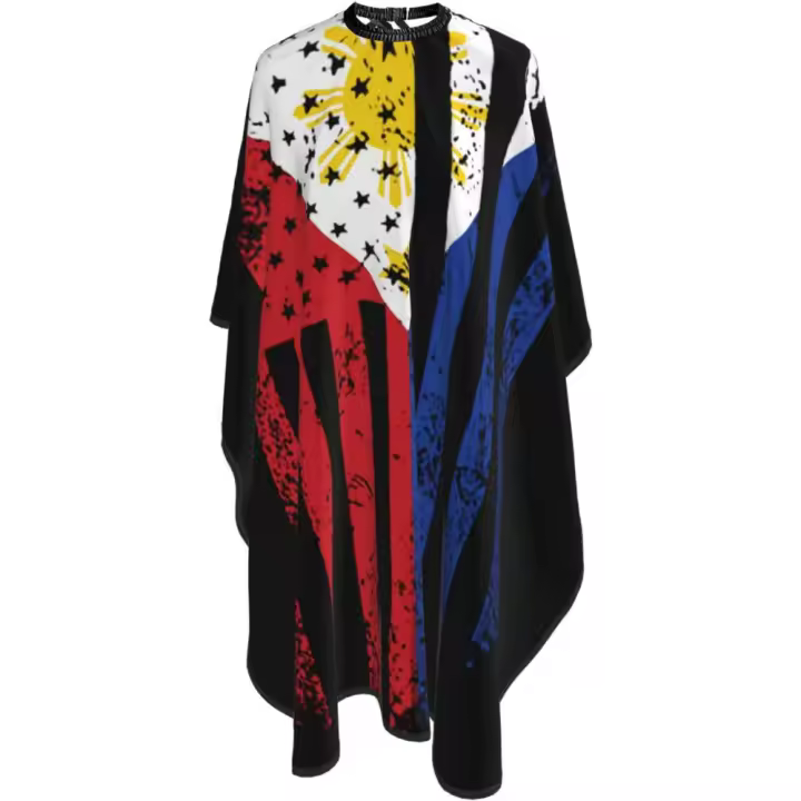 Capa de peluquero para salón de bandera nacional de Filipinas - Capa de corte de pelo impermeable para peluquería profesional con cierre a presión ajustable - Delantal de corte de pelo para estilista y uso doméstico - 55''X66'' - 1
