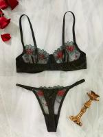 Conjunto de sujetador de encaje Floral, lencería elegante, ropa interior de lujo bien llamativa, conjuntos exóticos de encaje fino de Hada erótica Sexy, sujetador transparente - details 14