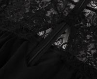 Elegante Vestido de Fiesta Nocturna Retro Encaje de Hombros Atravesado, Manga Corta, Vestido Negro con Bolsillos - details 4