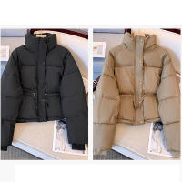 Women short thick cotton padded puffer jacket winter stand collar zipper basic coat outwear - details 1