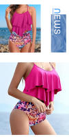 Sexy con volantes con cintura alta y cojín en el pecho, traje de baño dividido en bikini para mujer - details 7