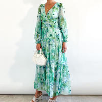 "Vestido Largo Bohemio Mujer 2025- Escote V Estampado Floral, Talle Alto, Mangas Largas, Moda Verano Boho Chic, Vestidos Hippies Elegantes para Festivales, Playa o Diario |   Envío Rápido Miravia" - details 20