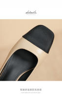 Zapatos de tacón grueso con boca baja y punta cuadrada Xiaoxiangfeng - details 4