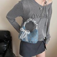 Bolso plisado de lentejuelas de estilo coreano, bolso cruzado con cadena y colgante de lazo exquisito, bolso de hombro ligero de Color sólido - details 18