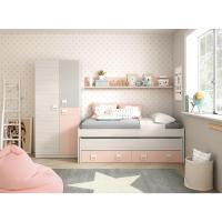Cama Doble + 2 Cajones y Estante Modelo Nube Acabado en Blanco Alpes y Rosa Pastel - details 7