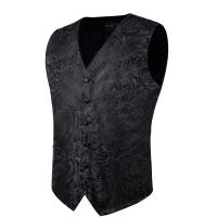 Chaleco de traje para hombre negro sólido Paisley boda graduación novio Jacquard chaleco de seda con corbata para esmoquin ropa de hombre DiBanGu - details 7