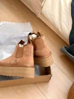 Botas de nieve con plataforma para mujer, parte superior baja, piel de oveja, invierno, nuevas - details 3